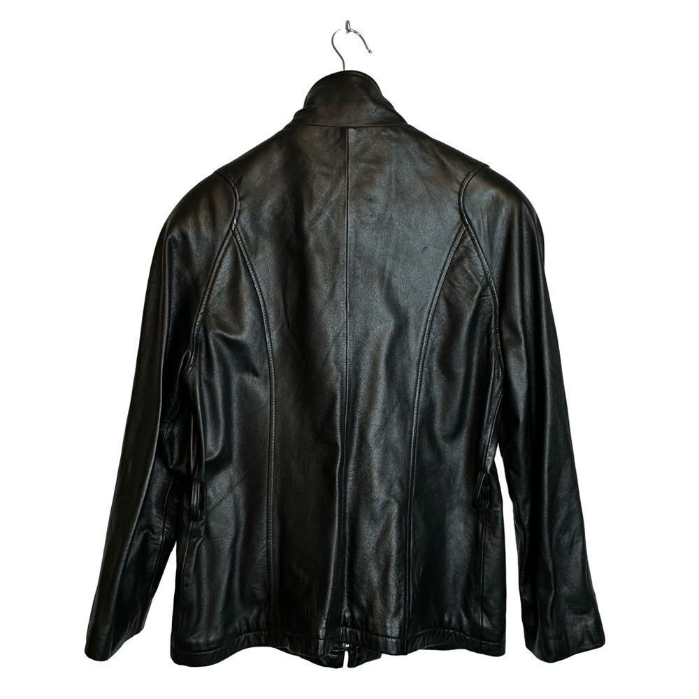 WILSONS LEATHER Black Belted Leather Biker Jacket Zip Front Size Medium - Picture 8 of 14
